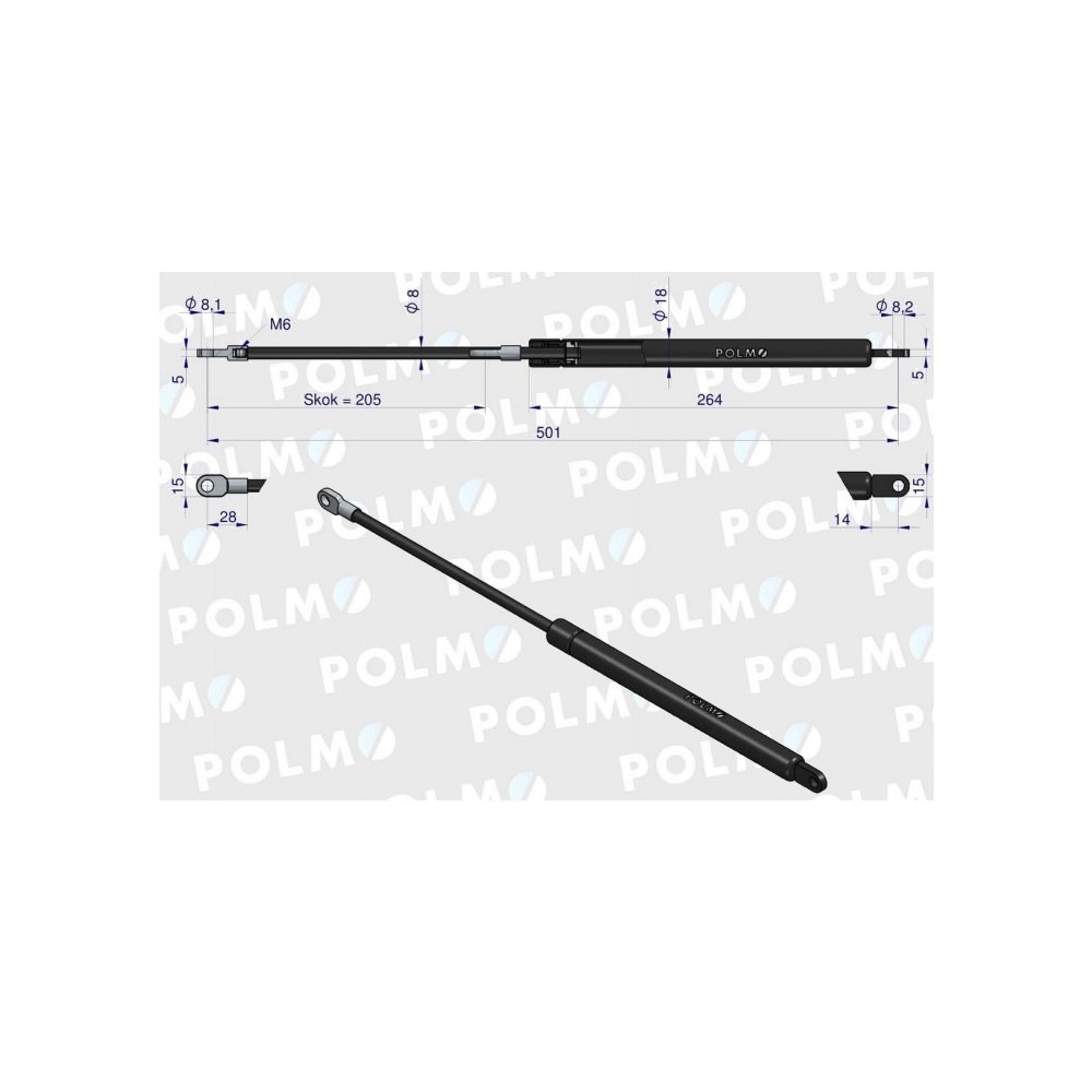 Siłownik szyby tylnej L max. 501mm 3148826R1P CASE IH POLMO