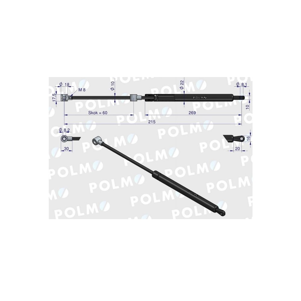 Siłownik szyby przedniej L max. 215mm 65499068 DIETEG POLMO