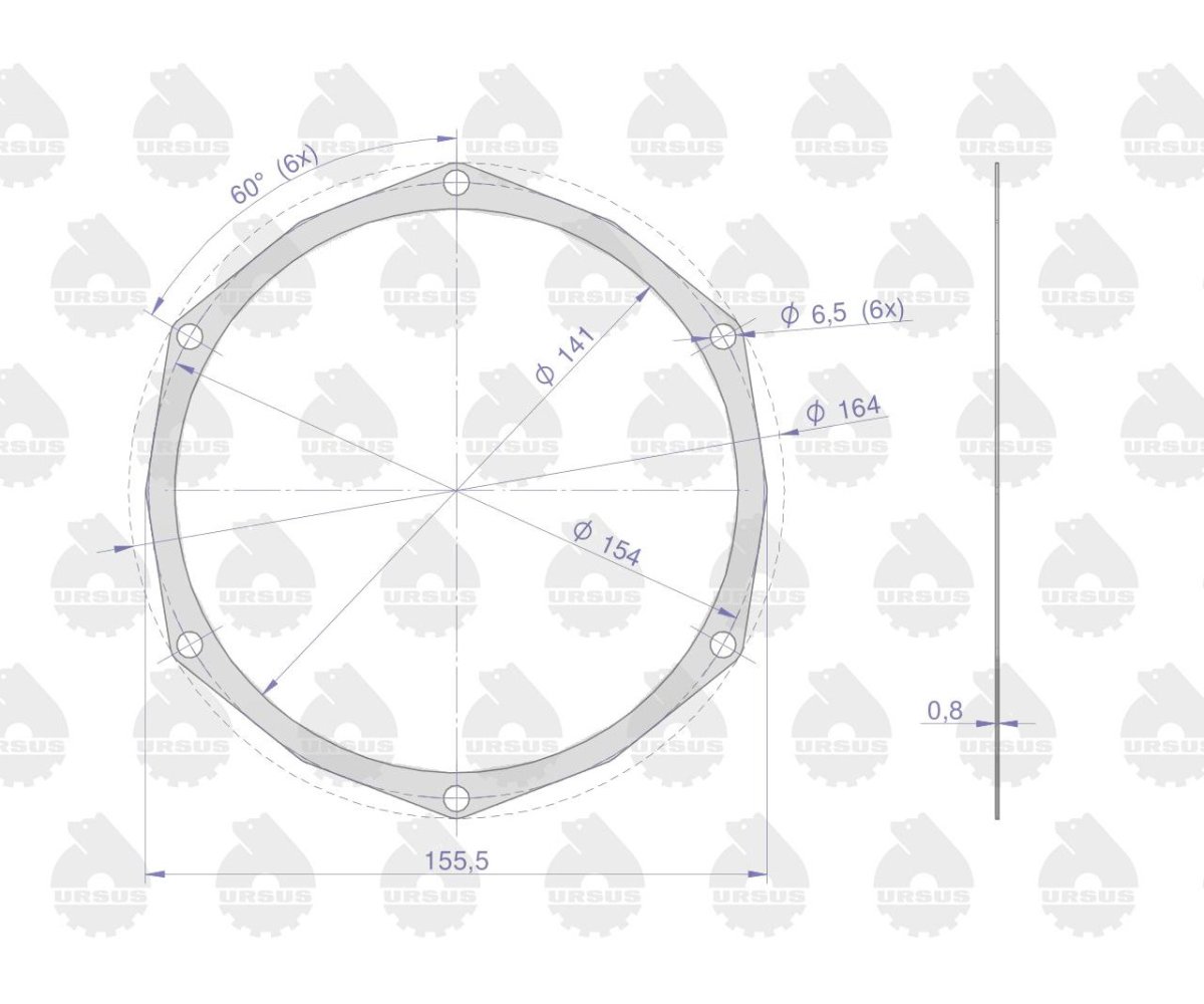 Uszczelka pokrywy rozrządu krążelit 0.8mm C-330 ( sprzedawane po 10 ) ORYGINAŁ URSUS