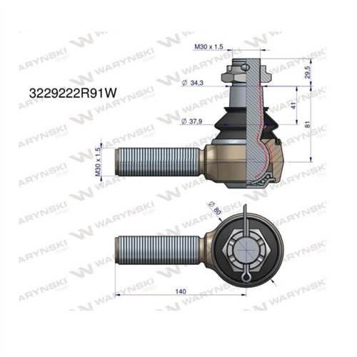 Przegub kierowniczy 140mm - M30x1,5 3229222R91 WARYŃSKI