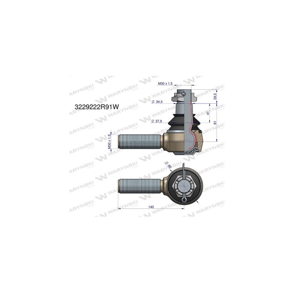 Przegub kierowniczy 140mm - M30x1,5 3229222R91 WARYŃSKI