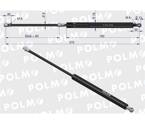 Siłownik drzwi L max. 280mm 3232937R1P CASE IH MASSEY FERGUSON POLMO