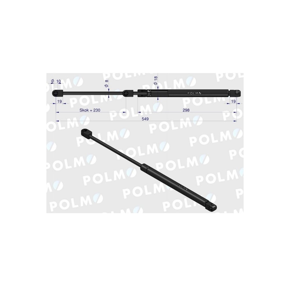 Siłownik szyby tylnej L max. 549mm 3234163R0P CASE IH POLMO