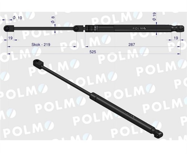 Siłownik szyby tylnej L max. 525mm 3301920M91P MASSEY FERGUSON LANDINI POLMO