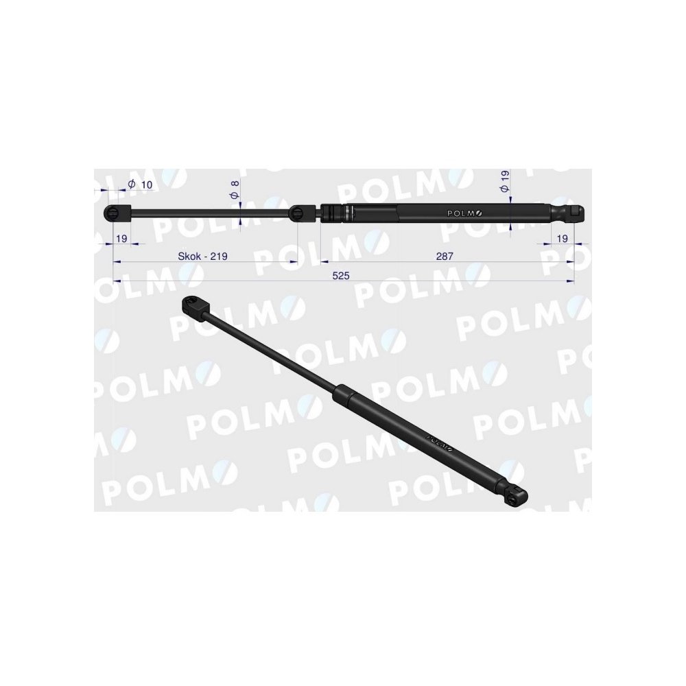 Siłownik szyby tylnej L max. 525mm 3301920M91P MASSEY FERGUSON LANDINI POLMO