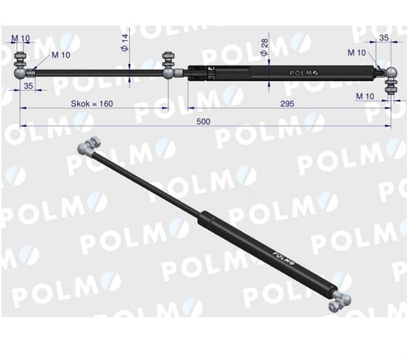 Siłownik drzwi L max. 500mm 3380149M1P MASSEY FERGUSON POLMO