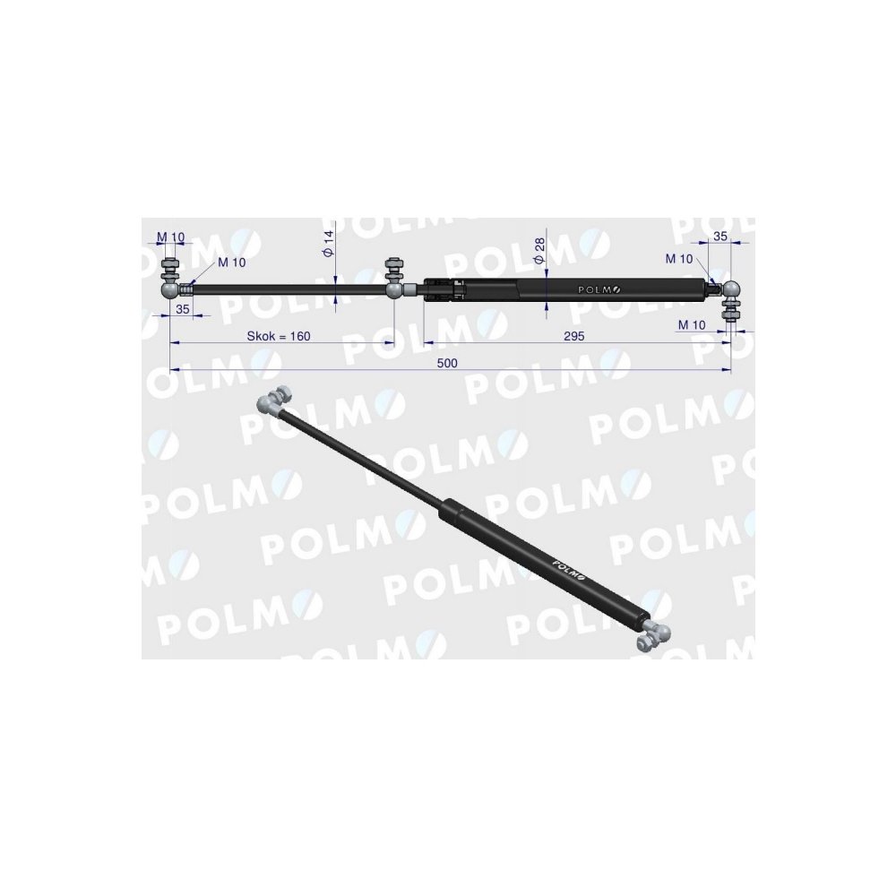 Siłownik drzwi L max. 500mm 3380149M1P MASSEY FERGUSON POLMO