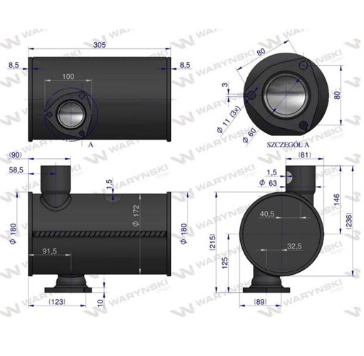 Tłumik Massey Ferguson 3050 beczka WARYŃSKI