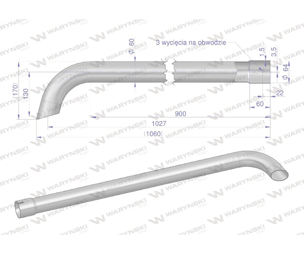 Rura wylotowa do tłumika 3383013M1.3388432M2W inox WARYŃSKI