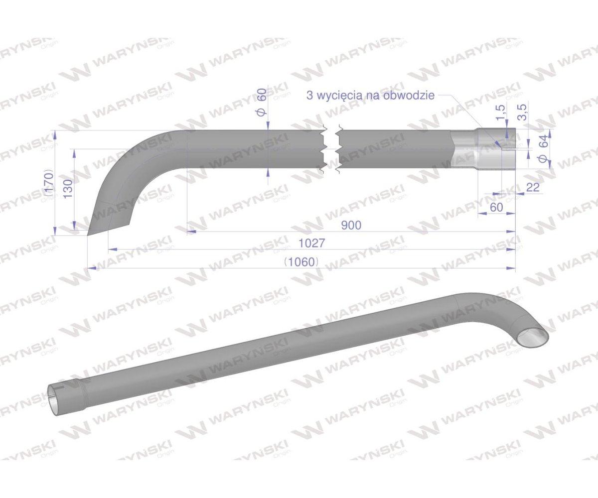 Rura wylotowa do tłumika 3383013M1.3388432M2W WARYŃSKI