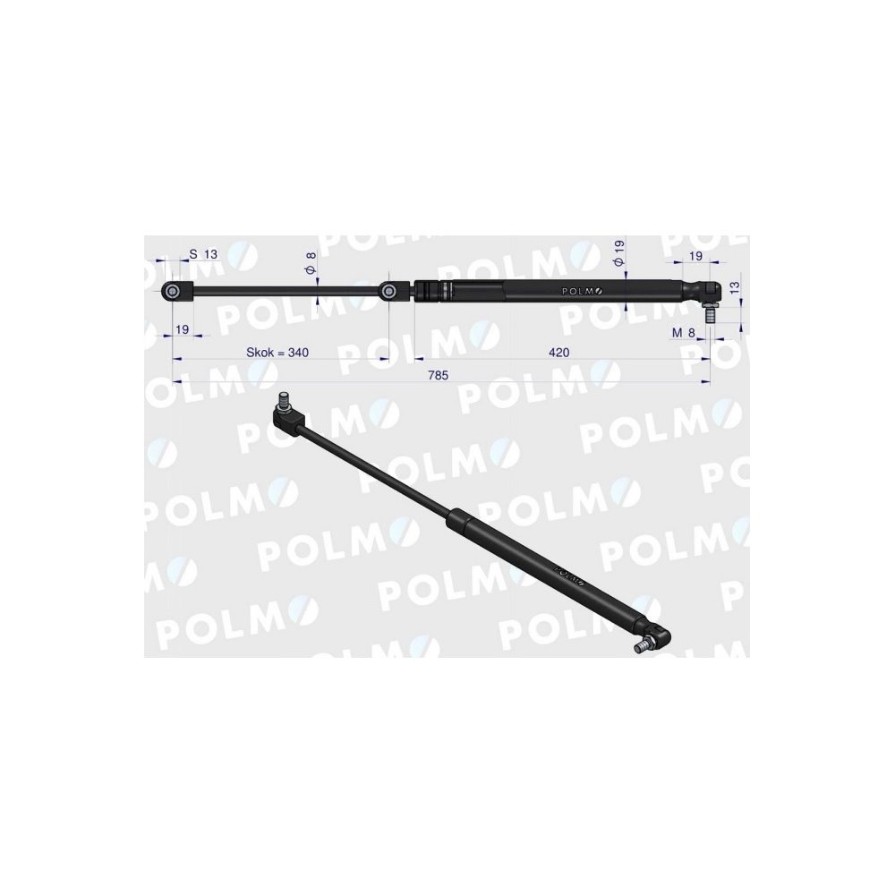 Siłownik tylnej szyby L max. 785mm 3389556M1P MASSEY FERGUSON POLMO