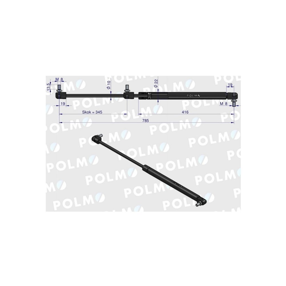 Siłownik szyby tylnej L max. 785mm 65415001 MASSEY FERGUSON POLMO