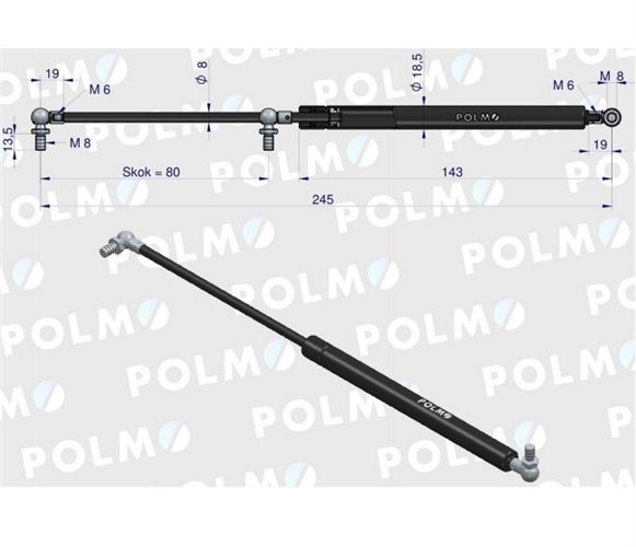 Siłownik szyberdachu L max. 245mm 3399042R0P CASE IH POLMO