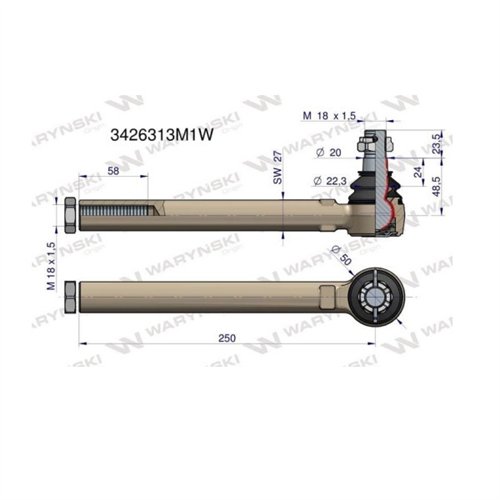 Przegub kierowniczy 250mm- M18x1,5 3426313M1 WARYŃSKI