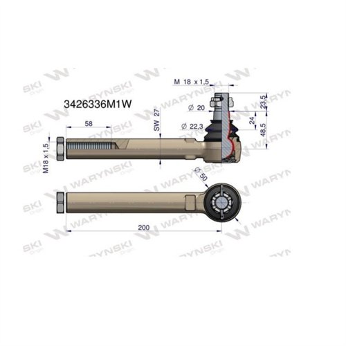 Przegub kierowniczy 200mm- M18x1,5 3426336M1 WARYŃSKI