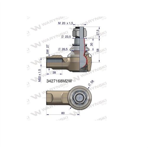 Przegub kierowniczy 80mm- M22x1,5 3427168M2 WARYŃSKI