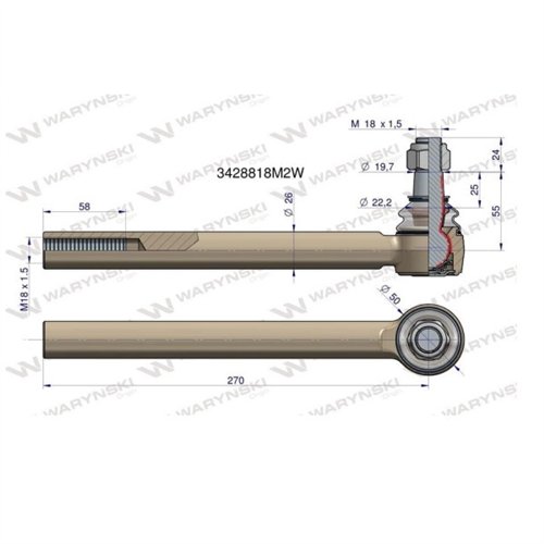 Przegub kierowniczy 270mm- M18x1,5 3428818M2 WARYŃSKI