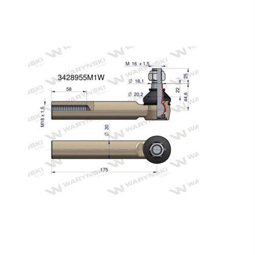 Przegub kierowniczy 175mm- M18x1,5 3428955M1 WARYŃSKI