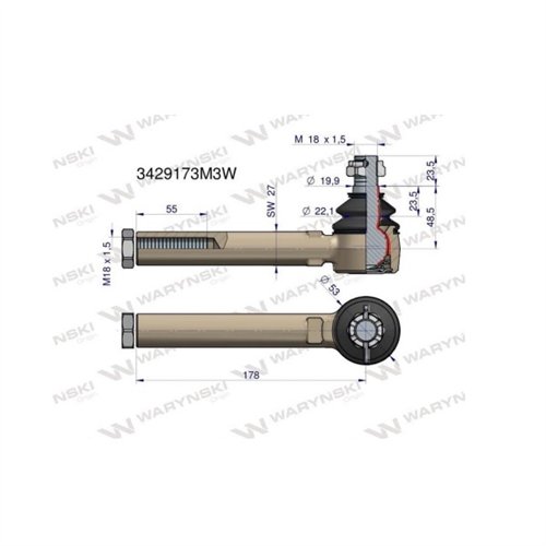 Przegub kierowniczy 178mm- M18x1,5 3429173M3 WARYŃSKI
