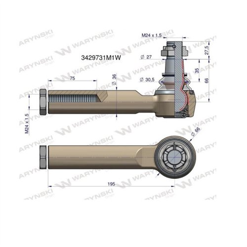 Przegub kierowniczy 195mm- M24x1,5 3429731M1 WARYŃSKI