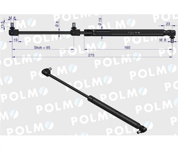 Siłownik drzwi L max. 275mm 3476027M1P MASSEY FERGUSON POLMO