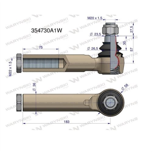 Przegub kierowniczy M22x1.5 354730A1 WARYŃSKI