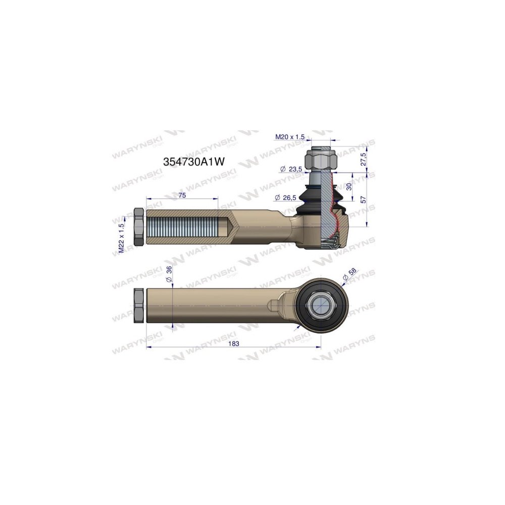 Przegub kierowniczy M22x1.5 354730A1 WARYŃSKI