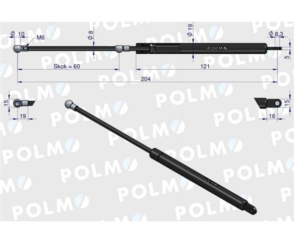 Siłownik pedału sprzęgła L max. 204mm 3583941M1P MASSEY FERGUSON POLMO