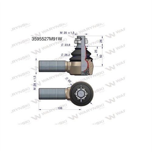 Przegub kierowniczy 106mm- M28x1,5 3595527M91 WARYŃSKI