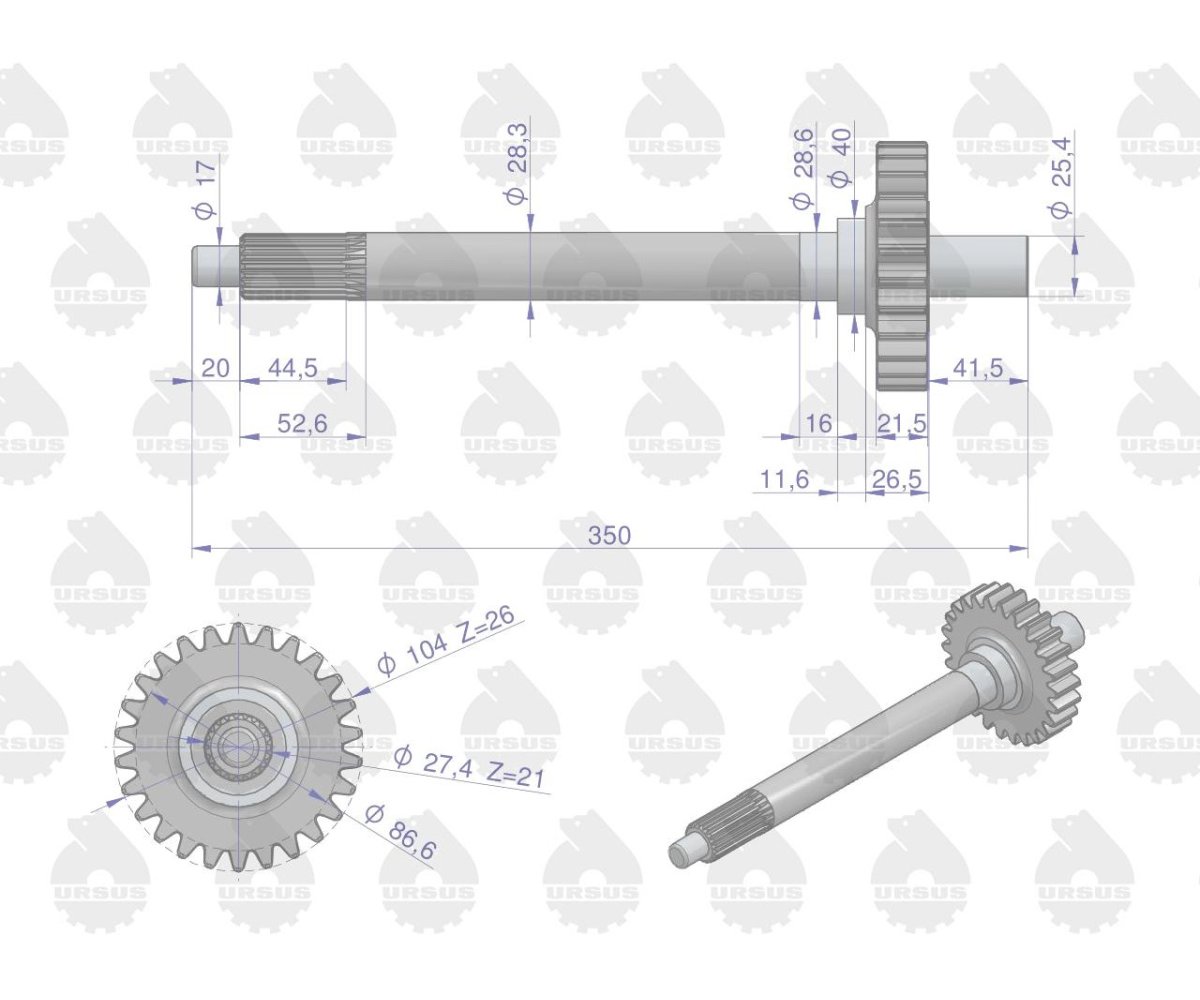 Wałek sprzęgła drobny frez Z-26 5714 MF4 ORYGINAŁ URSUS