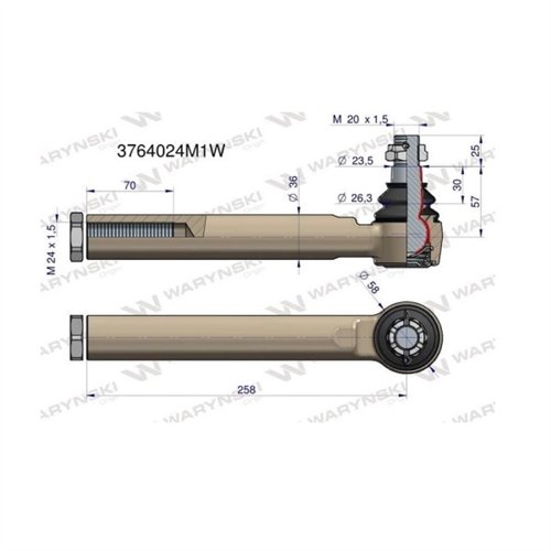 Przegub kierowniczy 258mm- M24x1,5 3764024M1 WARYŃSKI