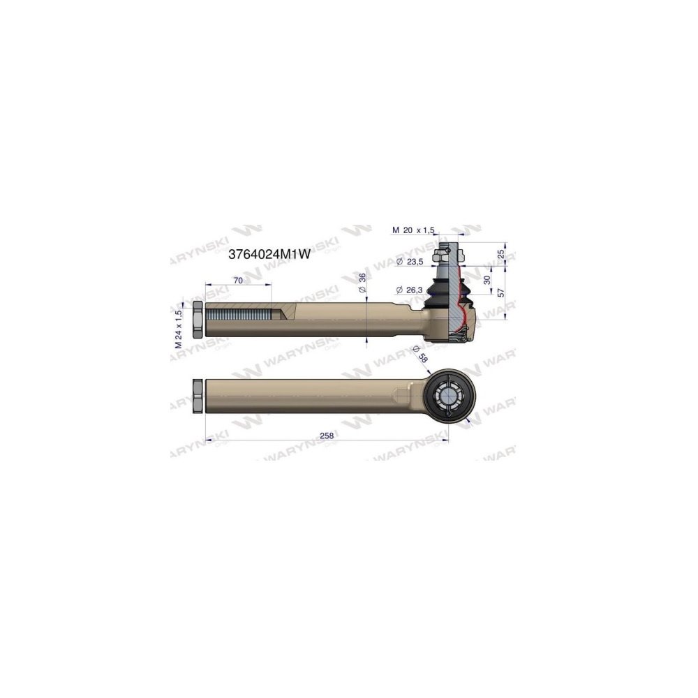 Przegub kierowniczy 258mm- M24x1,5 3764024M1 WARYŃSKI