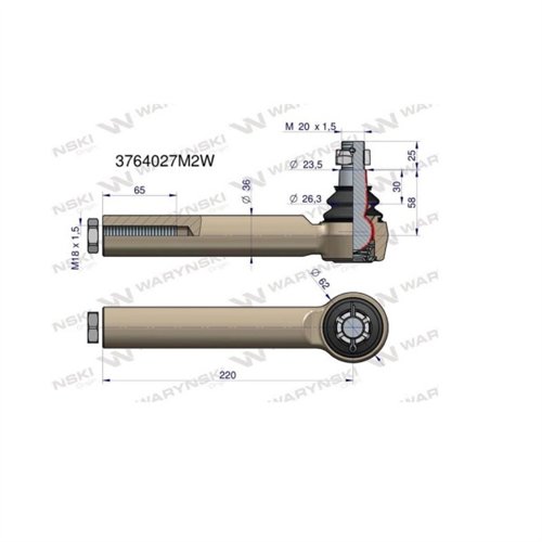 Przegub kierowniczy 220mm- M18x1,5 3764027M2 WARYŃSKI