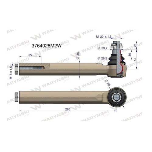 Przegub kierowniczy 285mm- M18x1,5 3764028M2 WARYŃSKI