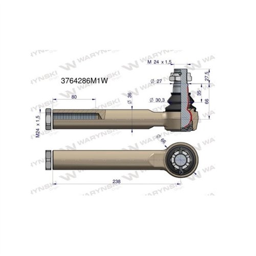 Przegub kierowniczy 238mm- M24x1,5 WARYŃSKI