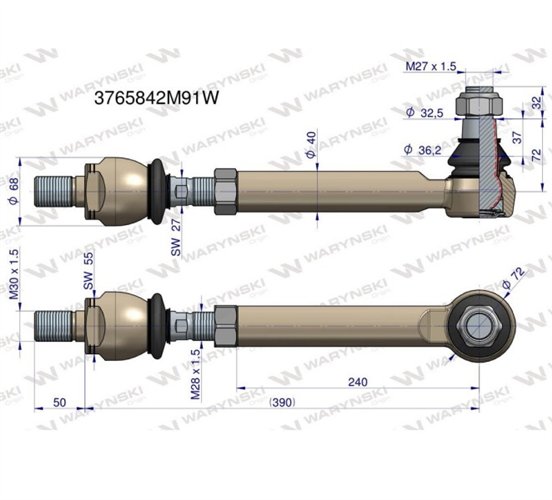 Przegub kierowniczy M27x1.5 3765842M91 WARYŃSKI