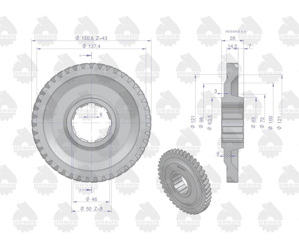 Koło zębate stałego zazębienia napędzane C-330 ORYGINAŁ URSUS