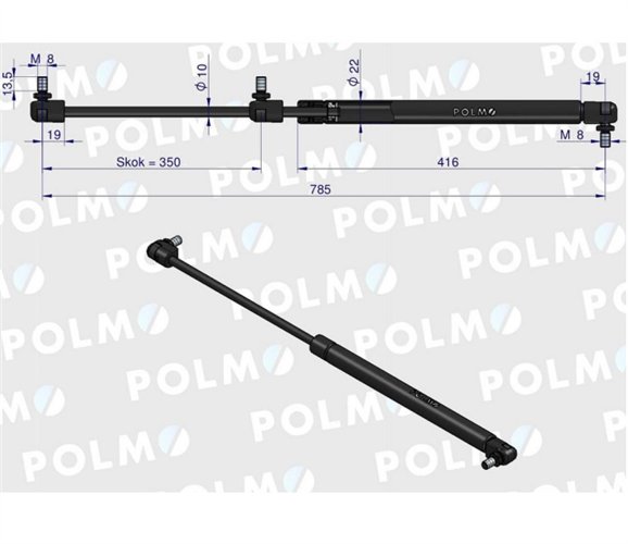 Siłownik maski L max. 785mm 3780734M1P MASSEY FERGUSON POLMO
