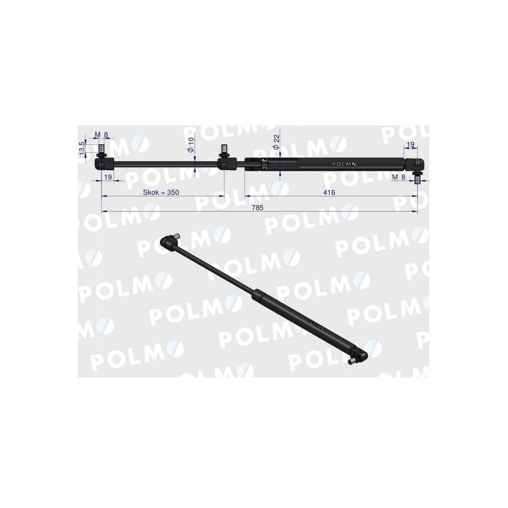 Siłownik maski L max. 785mm 3780734M1P MASSEY FERGUSON POLMO