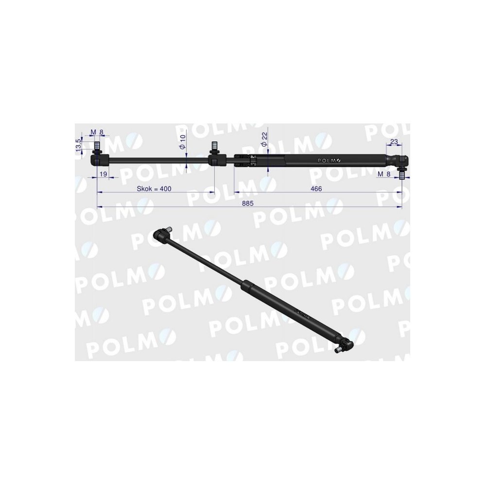 Siłownik maski L max. 885mm 65415045 MASSEY FERGUSON POLMO