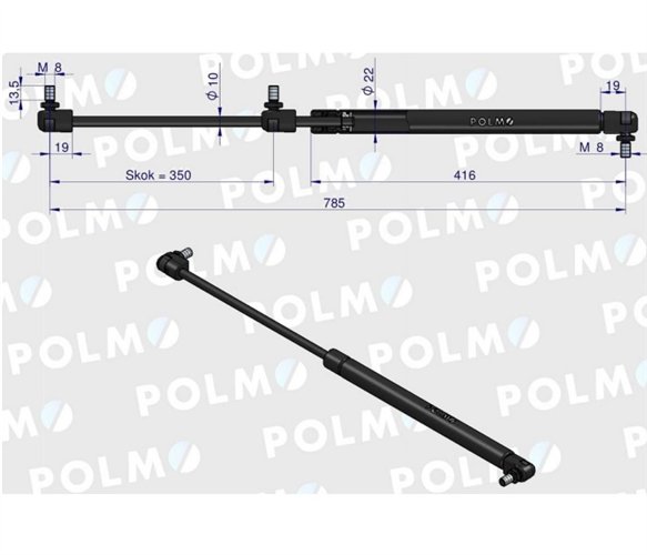 Siłownik L max. 785mm 3782975M1P MASSEY FERGUSON POLMO