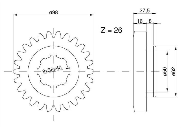 Koło zębate II. V i bezpośredniego biegu przesuwne C-330