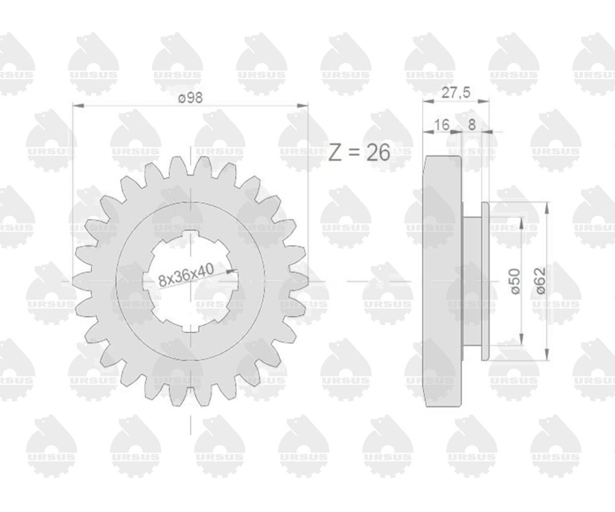 Koło zębate przesuwne II i V biegu C-330 ORYGINAŁ URSUS