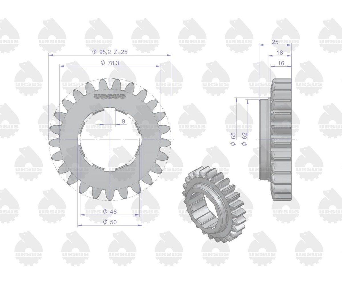 Koło zębate pierwszego i czwartego biegu napędzające C-330 ORYGINAŁ URSUS