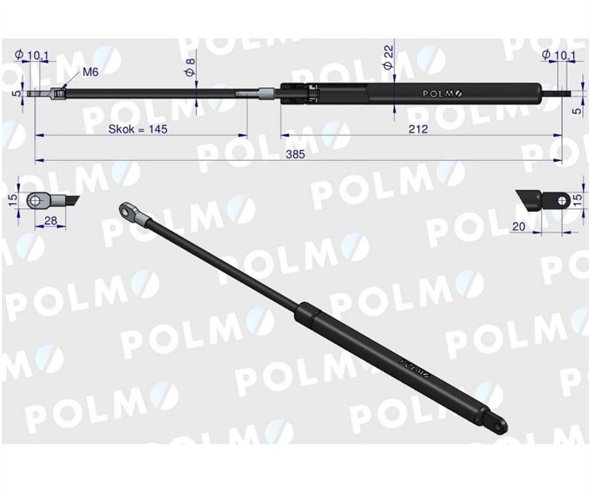 Siłownik maski L max. 385mm 65415046 MASSEY FERGUSON POLMO