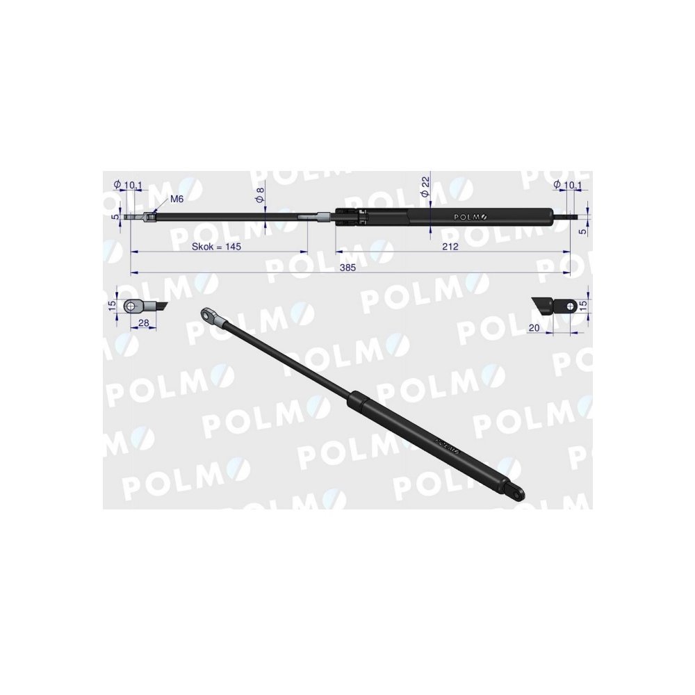 Siłownik maski L max. 385mm 65415046 MASSEY FERGUSON POLMO