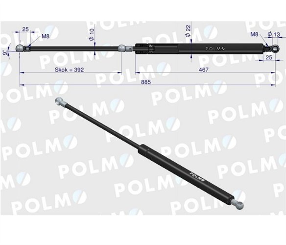 Siłownik maski L max. 885mm 65415047 MASSEY FERGUSON POLMO