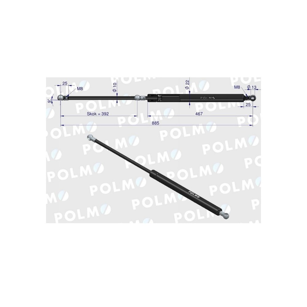 Siłownik maski L max. 885mm 65415047 MASSEY FERGUSON POLMO