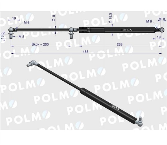 Siłownik szyby przedniej tylnej drzwi L max. 485mm 3804759M1P MASSEY FERGUSON POLMO