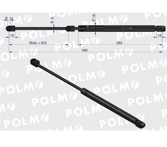 Siłownik szyby tylnej L max. 485mm 3816796M1P MASSEY FERGUSON POLMO